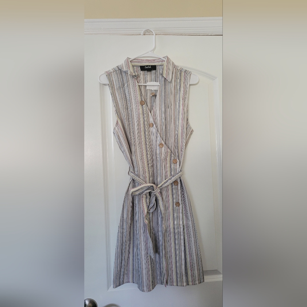 Striped Sleeveless Wrap Dress with Belt